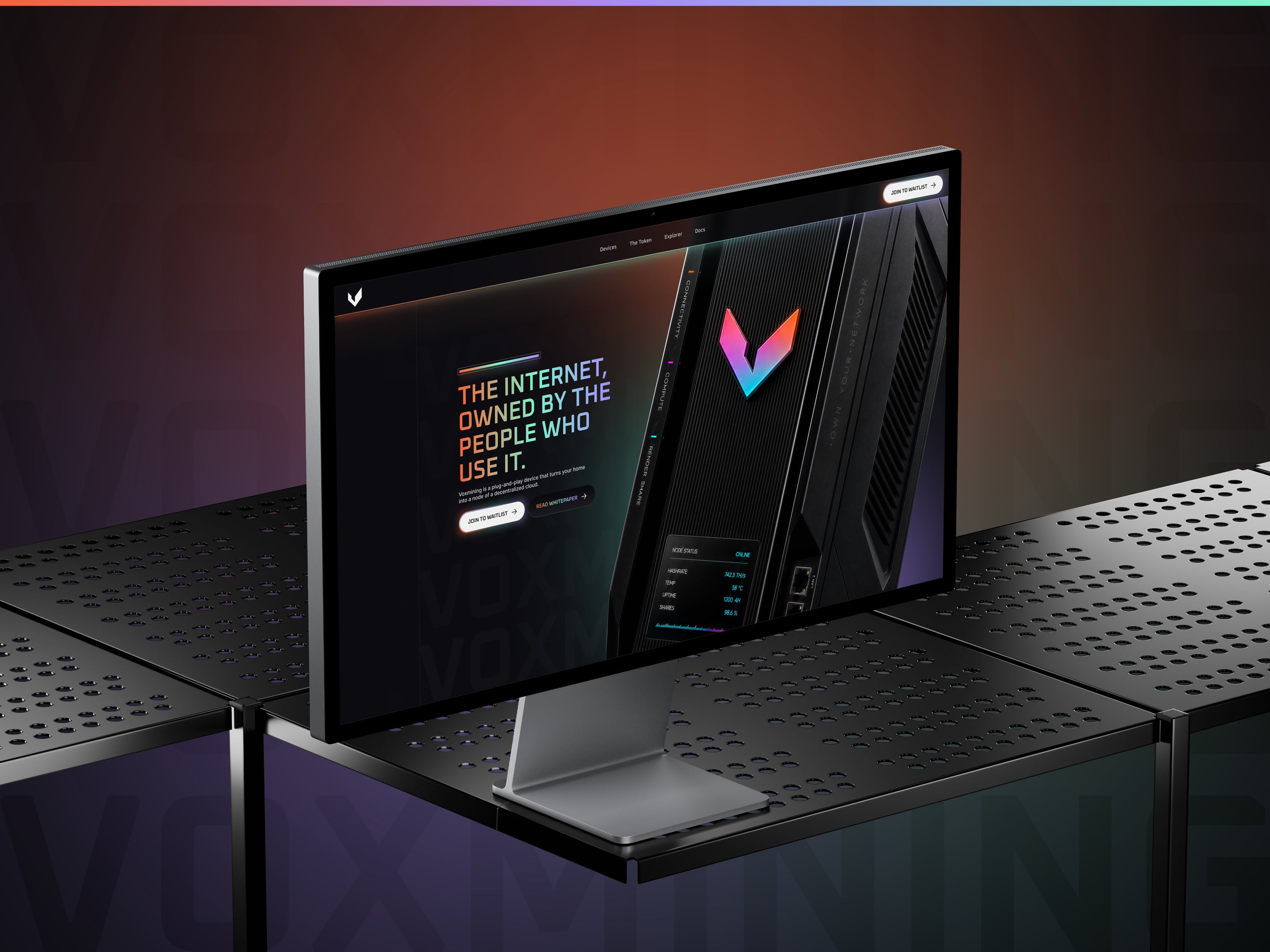 Voxmining website on a desktop monitor