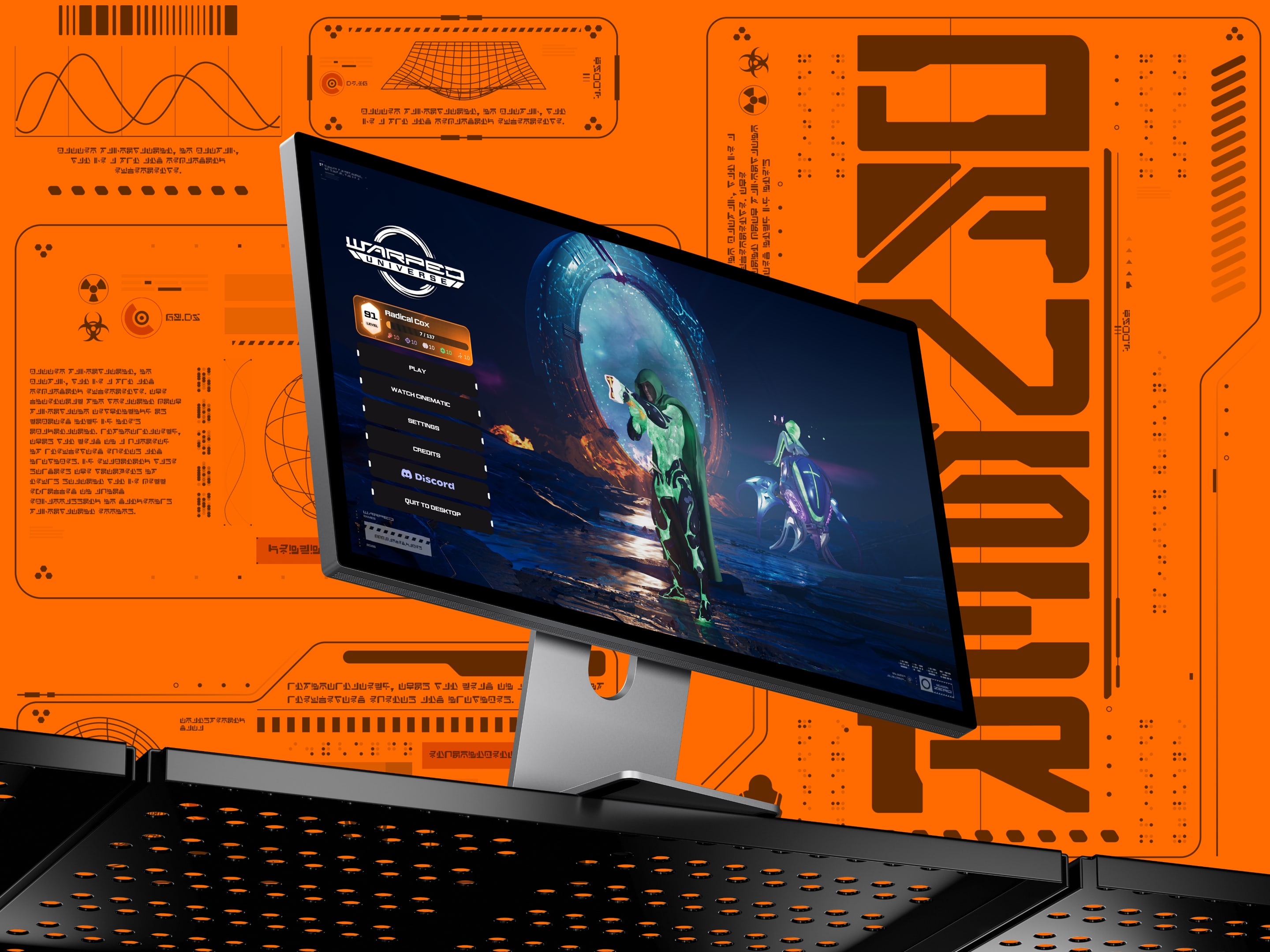 Warped Universe main menu on a desktop monitor